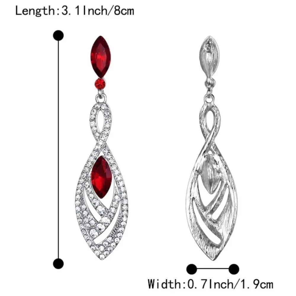 Silver with Ruby Red and Diamond Austrian Crystal Twisted Chandelier Earrings